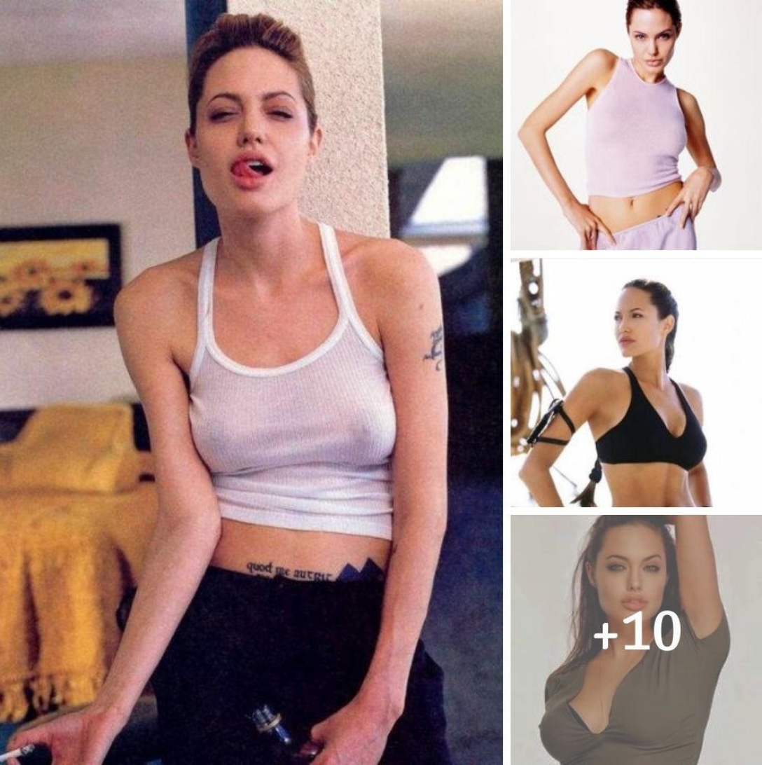 Angelina Jolie wears a crop top to show off her slim waist on the street…