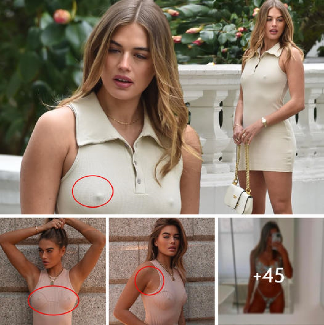 Love Island’s Arabella Chi puts on a daring display as she goes braless in a ribbed pale pink vest in sexy snaps….